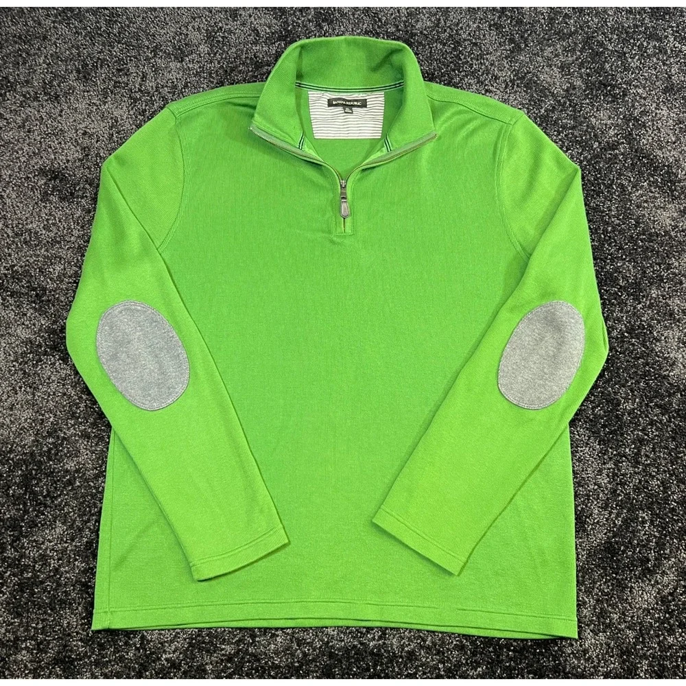 Banana‎ Republic Kelly Green 1/4 Zip Cotton Pullover Elbow Patches - Men's XL